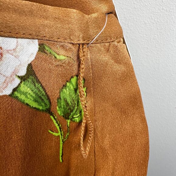NEW Maeve Anthropologie Floral Silky Satin Tie Shorts Skort Brown Size 6 Boho - Picture 8 of 13
